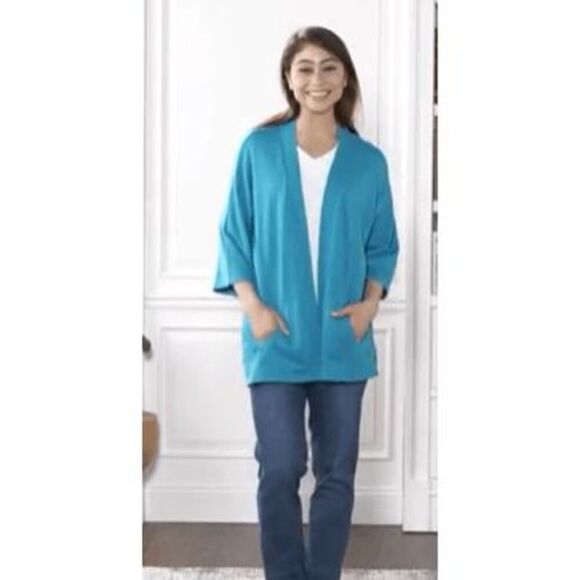 Isaac Mizrahi Live! 3X Open Front Sweater Cardigan Nautical Blue Pockets NWT - Picture 1 of 4